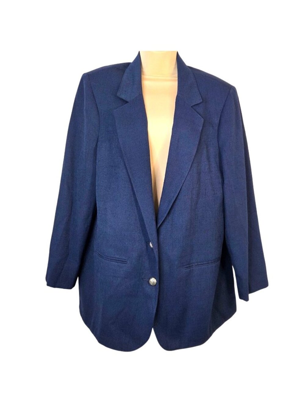 Vintage Sag Harbor Womens Navy Blue Blazer Size 16 Polyester Blend Single Button